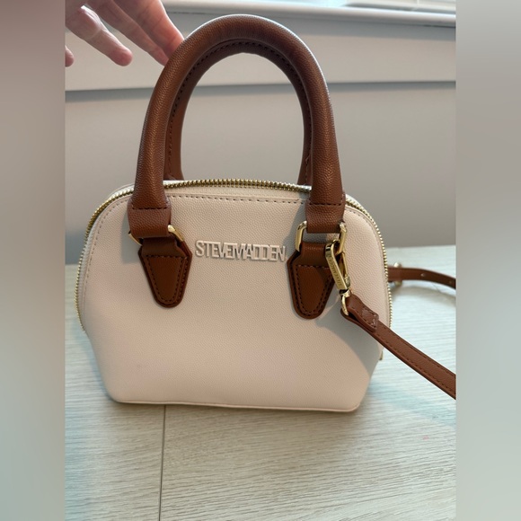 EUC! Steve Madden White and Brown Mini Bag with Gold Accents - Picture 1 of 4